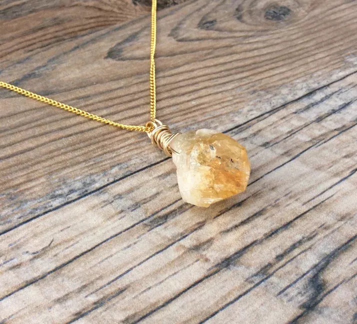 Raw Gemstone Citrine Crystal Healing Stone Necklace