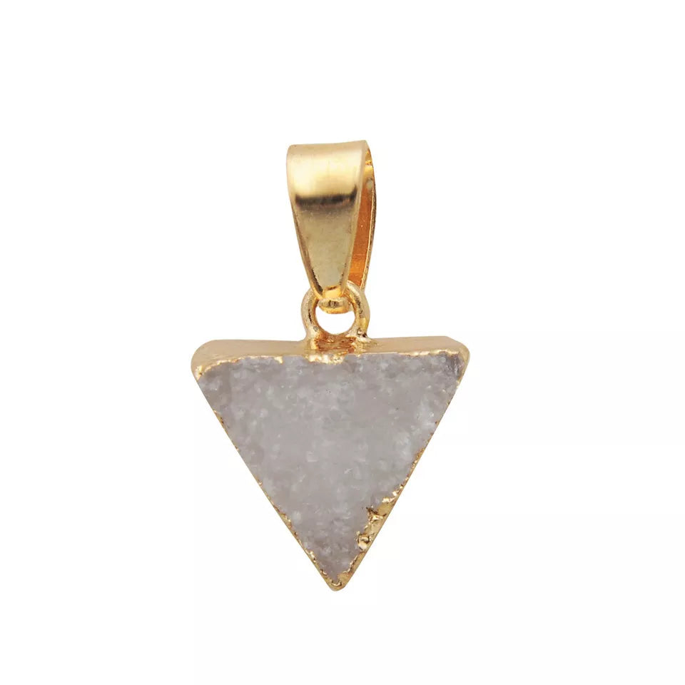 Dainty Minimalist Natural Stone Geometric Triangle Druzy Necklace