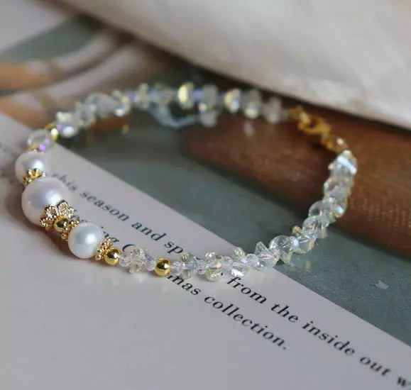 handmade elastic adjustable size vintage crystal pearl beads bracelet