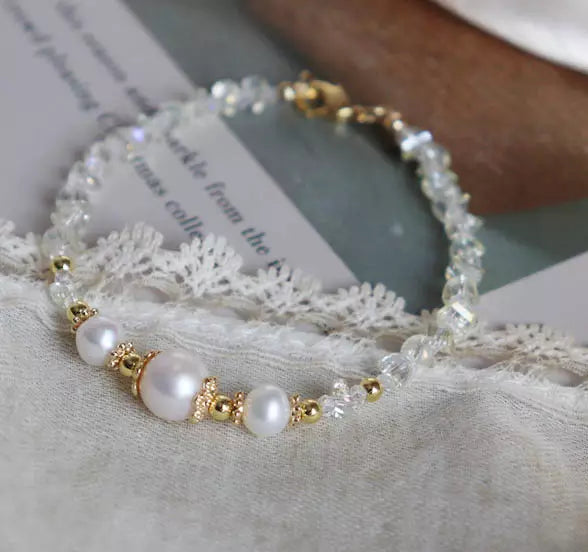 handmade elastic adjustable size vintage crystal pearl beads bracelet