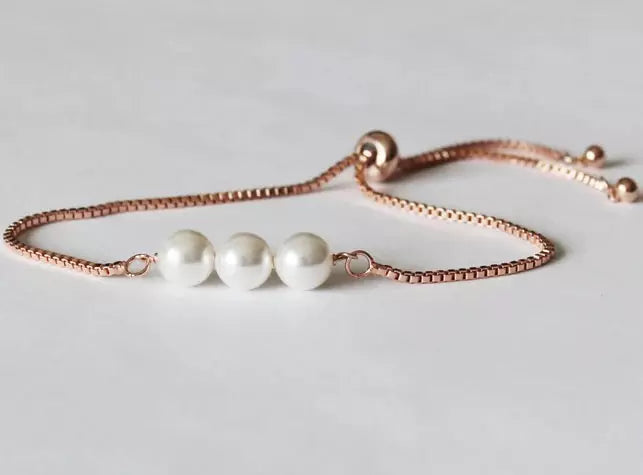 Bar Bridesmaid Triple Pearl Handmade Bracelet