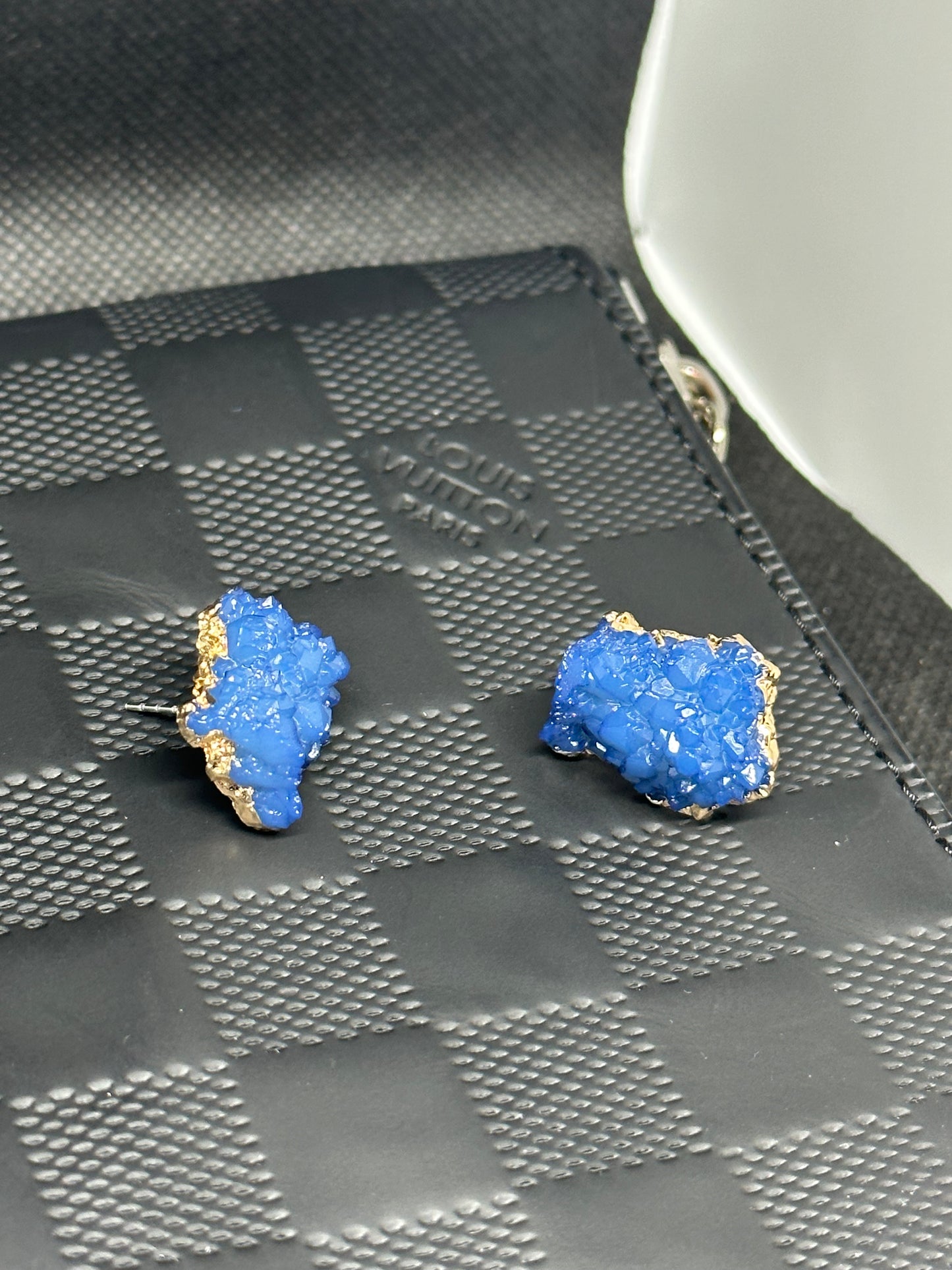 Handcrafted Earring, Blue Resin, Geometric